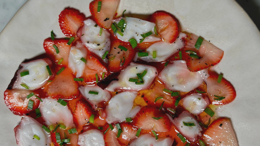 Octopus Crudo with Pickled Strawberries & Blood Orange Vinaigrette