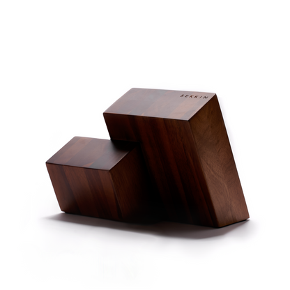 Wooden block with a modern design on a white background
